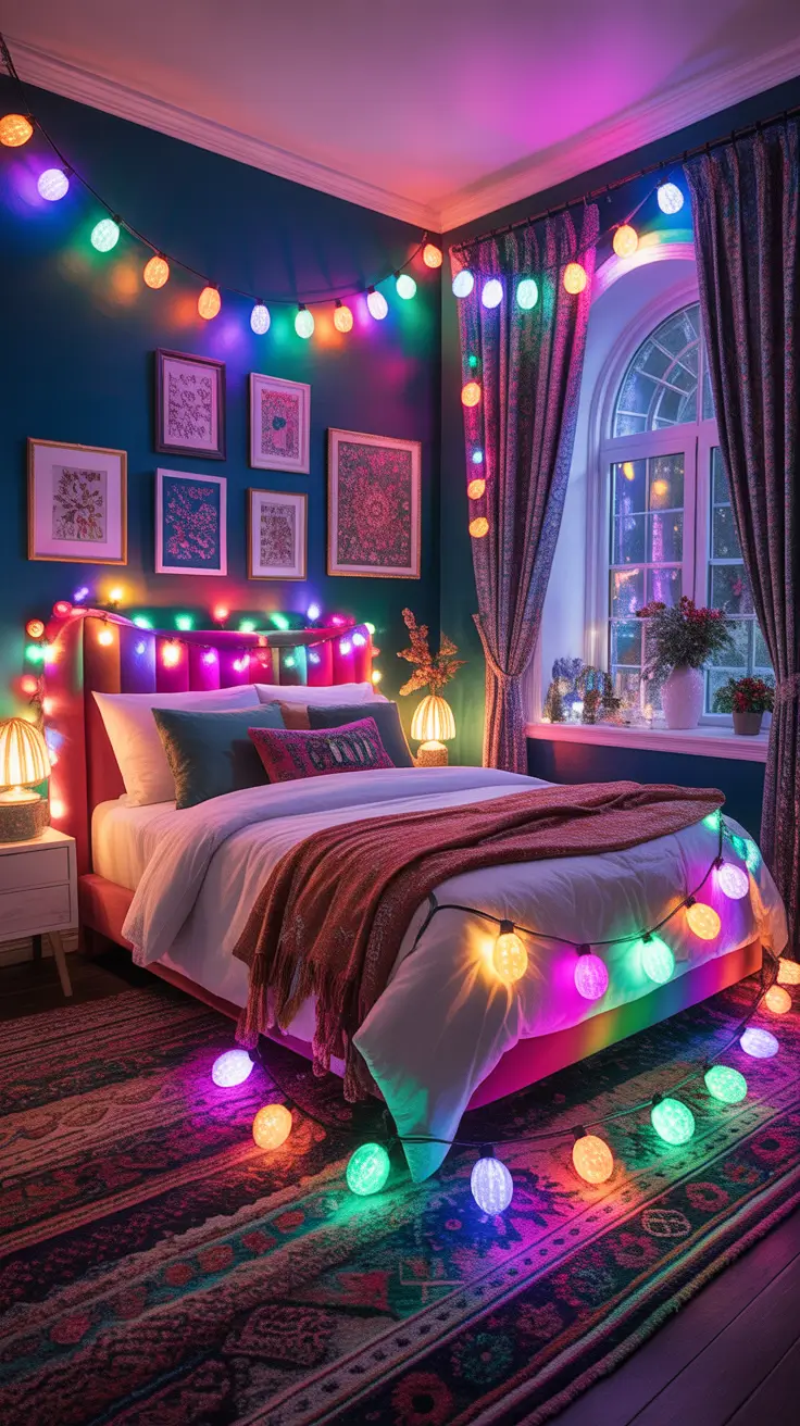 Christmas lights in the bedroom 2025 Colorful bedroom glow