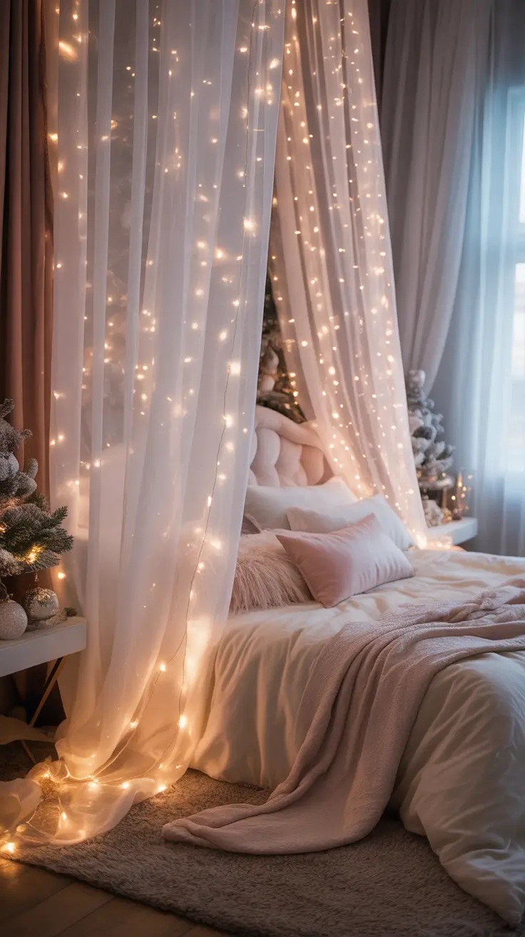 Christmas lights in the bedroom 2025 Ideas decoration sheer curtains
