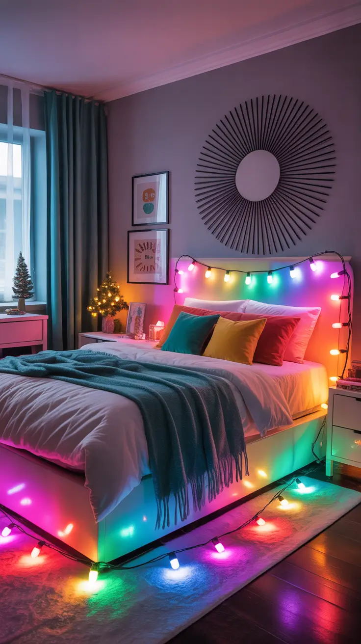 Christmas lights in the bedroom 2025 Rainbow vibes