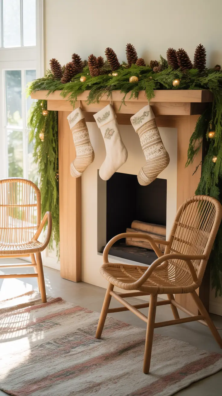 Christmas Mantle Decor Ideas 2025 Natural Elements On The Mantle