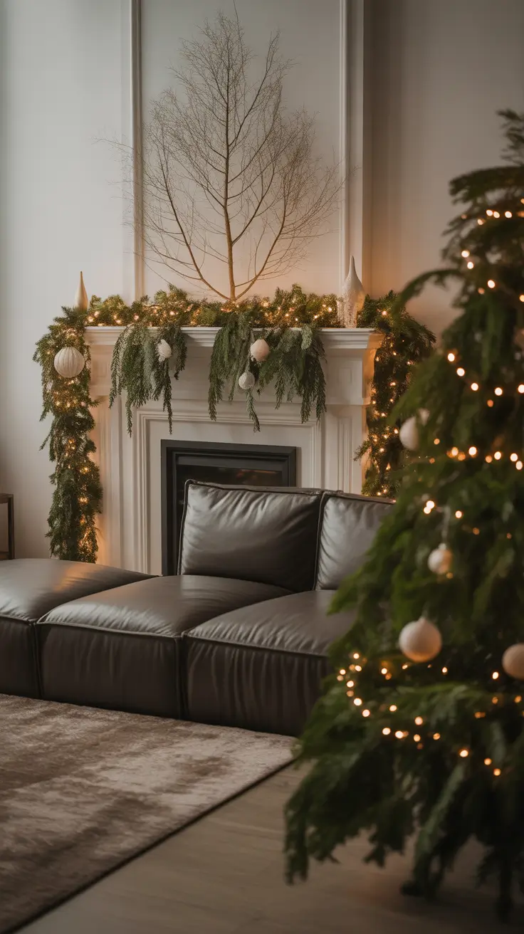 Christmas mantle decor ideas 2025 Tree-Inspired Mantle Accents