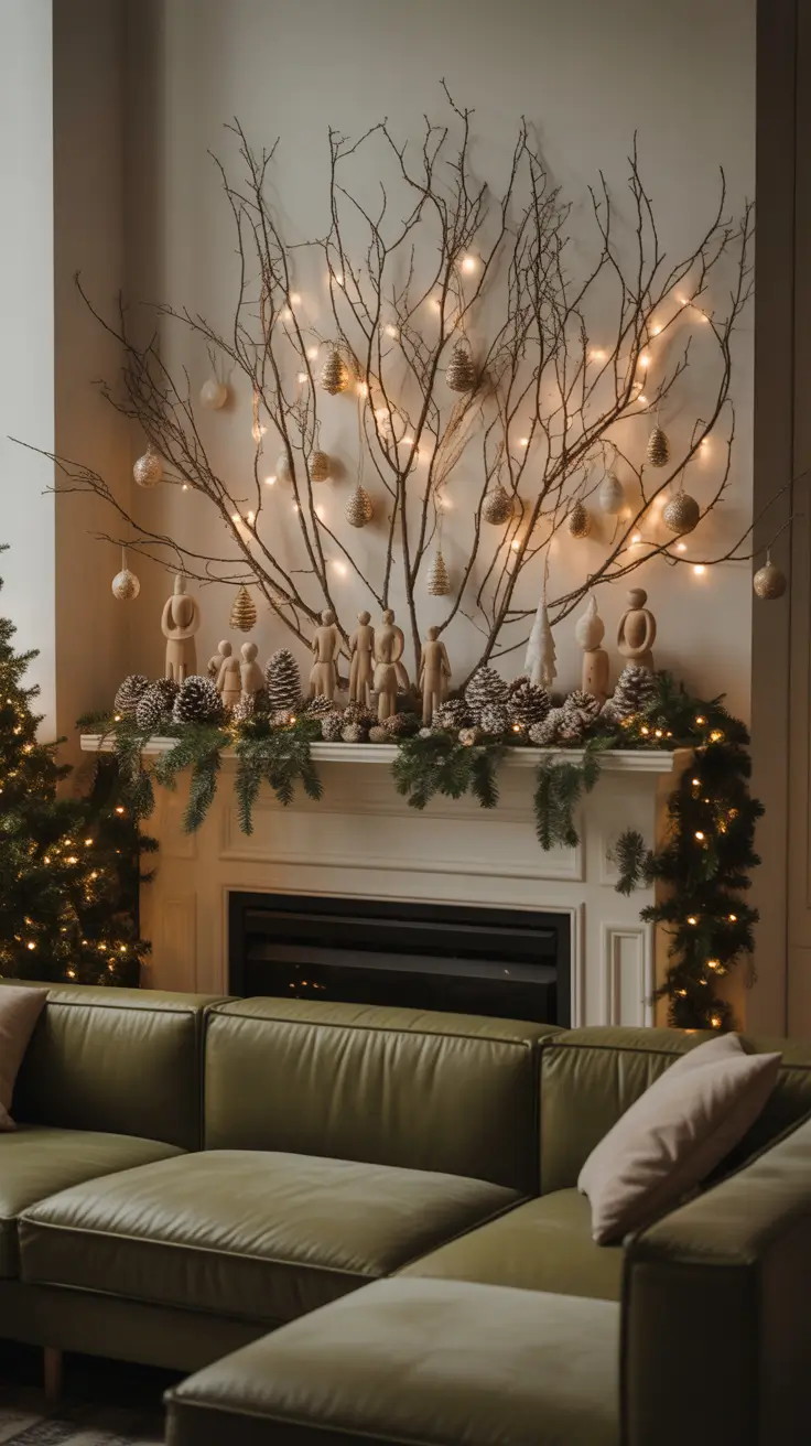 Christmas mantle decor ideas 2025 Tree-Inspired Mantle Accents