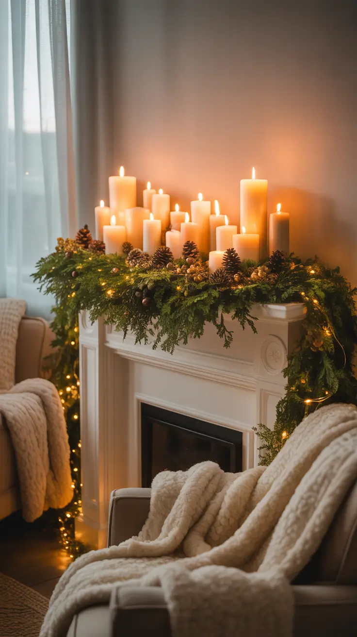 Christmas mantle decor ideas 2025 Mixing Candles And Mantle Decor