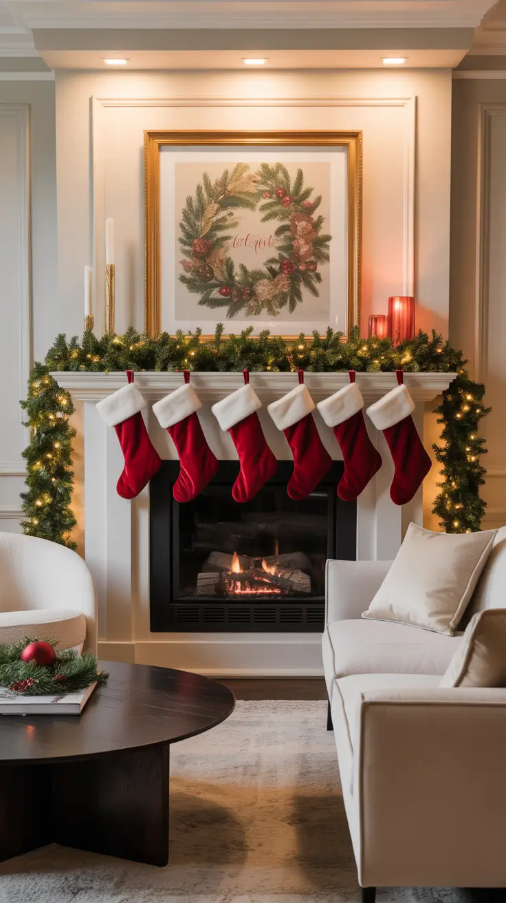 Christmas mantle decor ideas 2025 Seasonal Art Above The Mantle