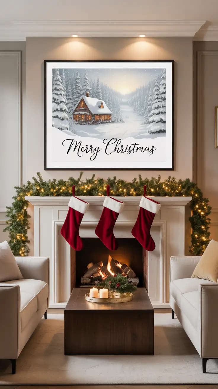 Christmas mantle decor ideas 2025 Seasonal Art Above The Mantle