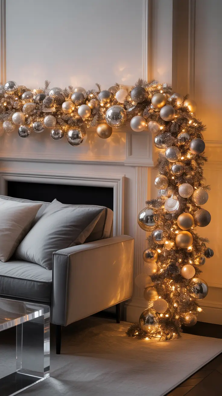 Christmas mantle decor ideas 2025 Holiday Metallics For Mantle Glam