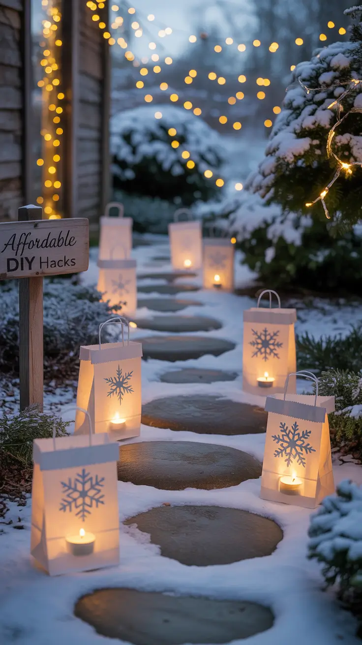 Christmas Pathway Lights 2025 Paper Bag Lanterns With Snowflake Designs