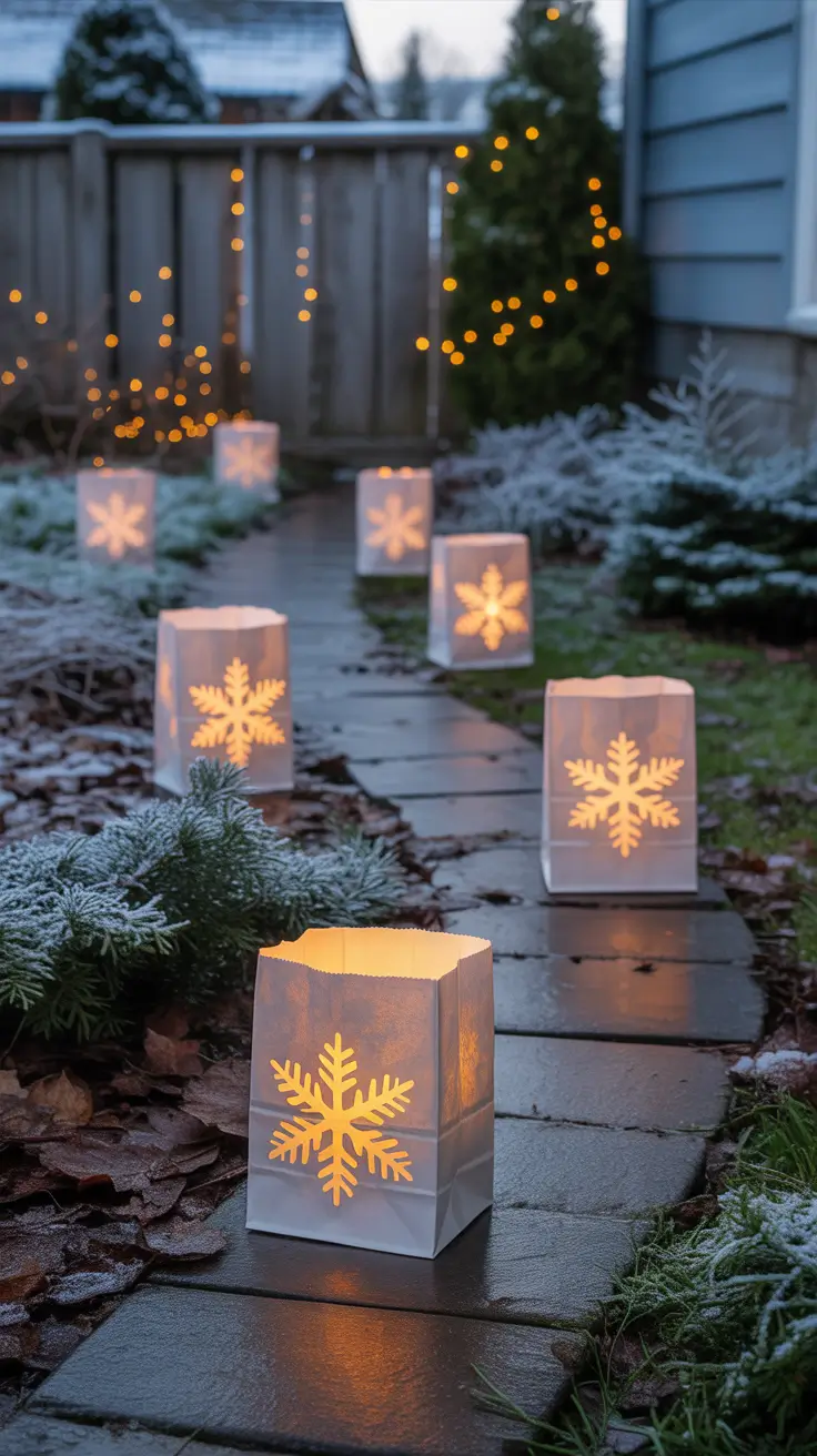 Christmas Pathway Lights 2025 Paper Bag Lanterns With Snowflake Designs