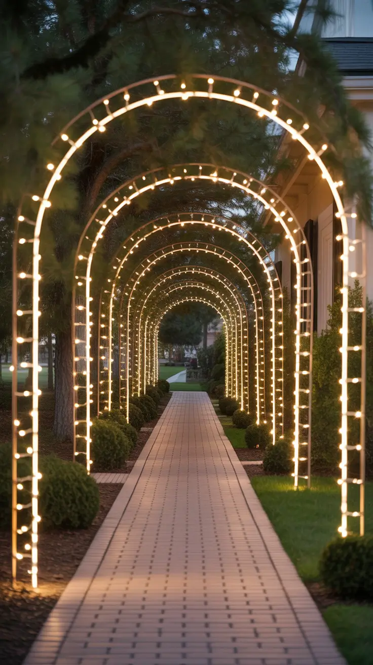 Christmas Pathway Lights 2025 Arched Pathway Entrances Wrapped In Lights