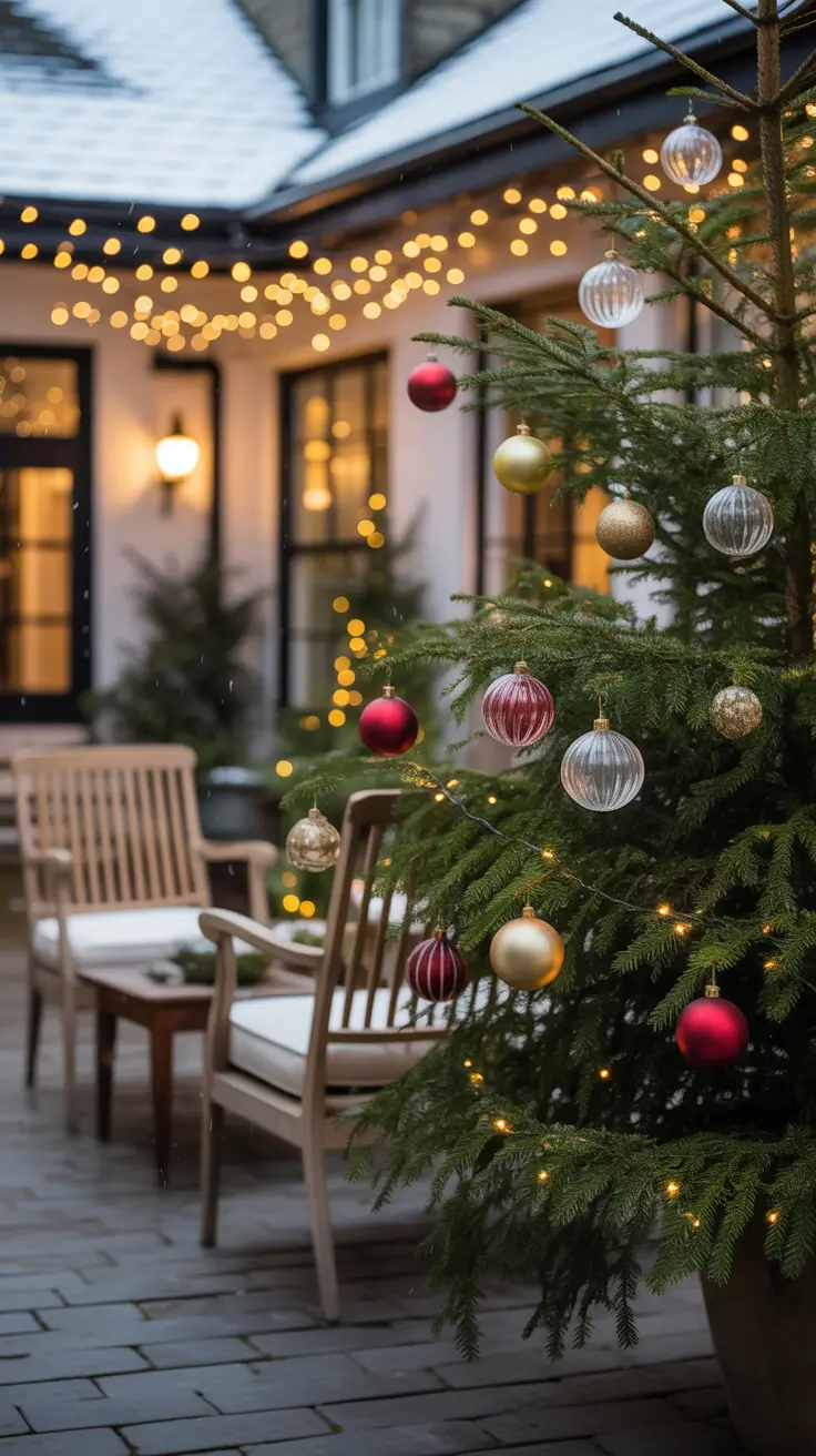 Outdoor Christmas Decorations Ideas 2025 Traditional Christmas Tree Outdoors With A Modern Twist