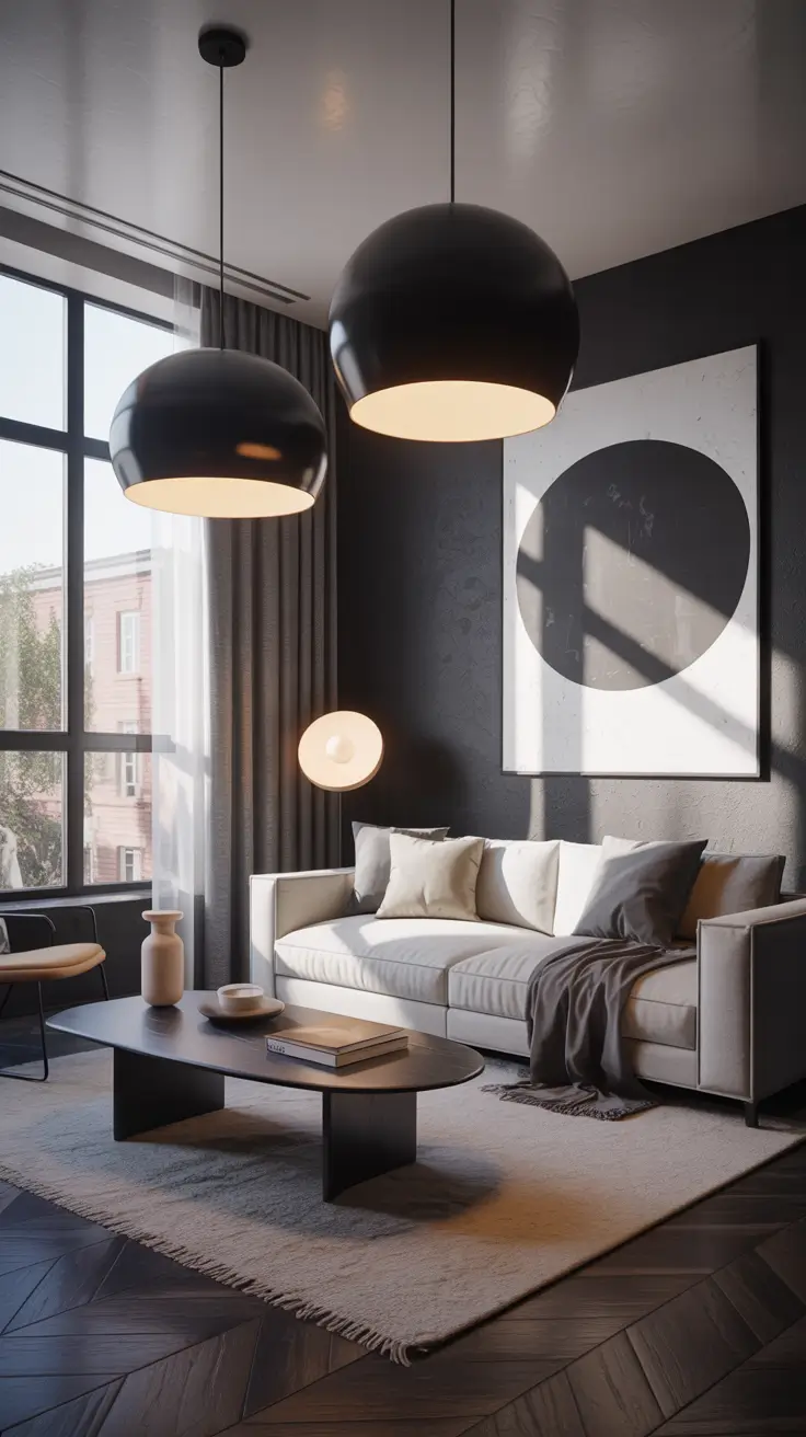 Apartment Living Room Designs 2026 Black and White Minimalism With Edge