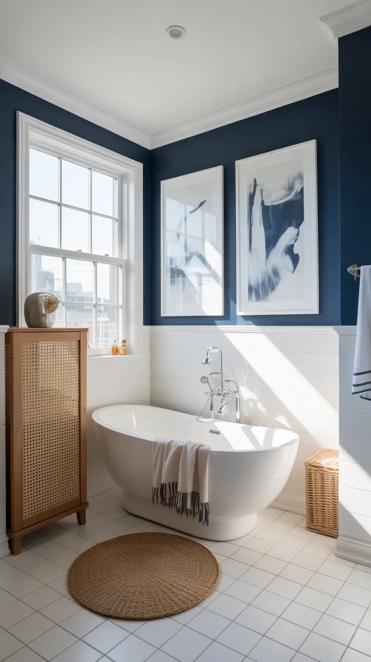 Bathroom Makeover Ideas 2026 Blue and White Coastal Bathroom