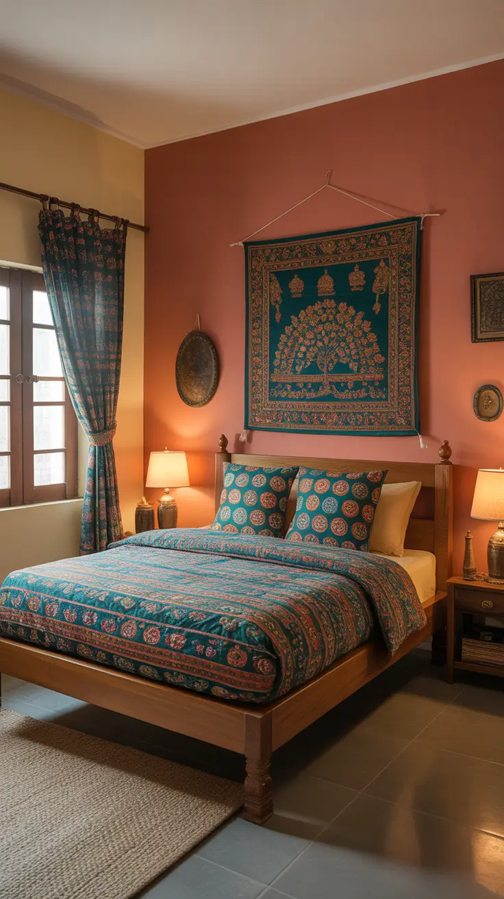 Indian-Inspired Bedroom with Earthy Soul
