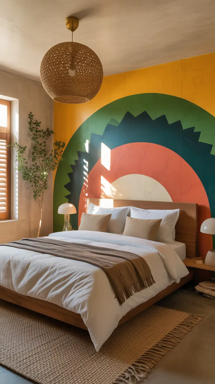 Retro Wall Mural Bedroom with Artistic Energy