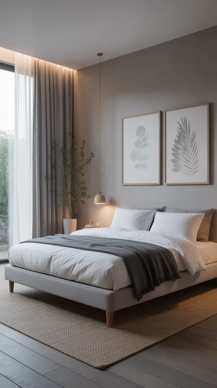 Minimalist Grey Bedroom with Soft Lighting