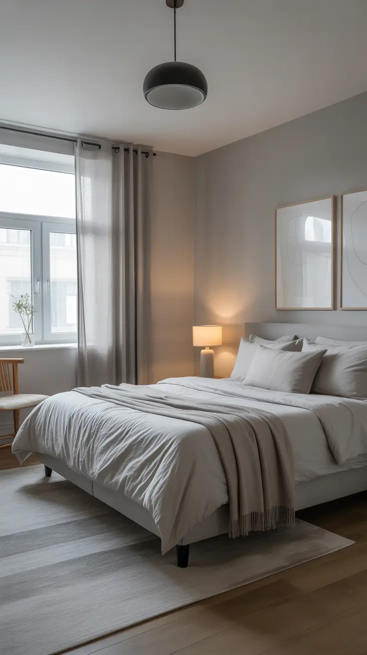 Minimalist Grey Bedroom with Soft Lighting