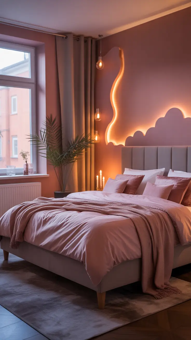 Romantic Blush Bedroom with Ambient Glow