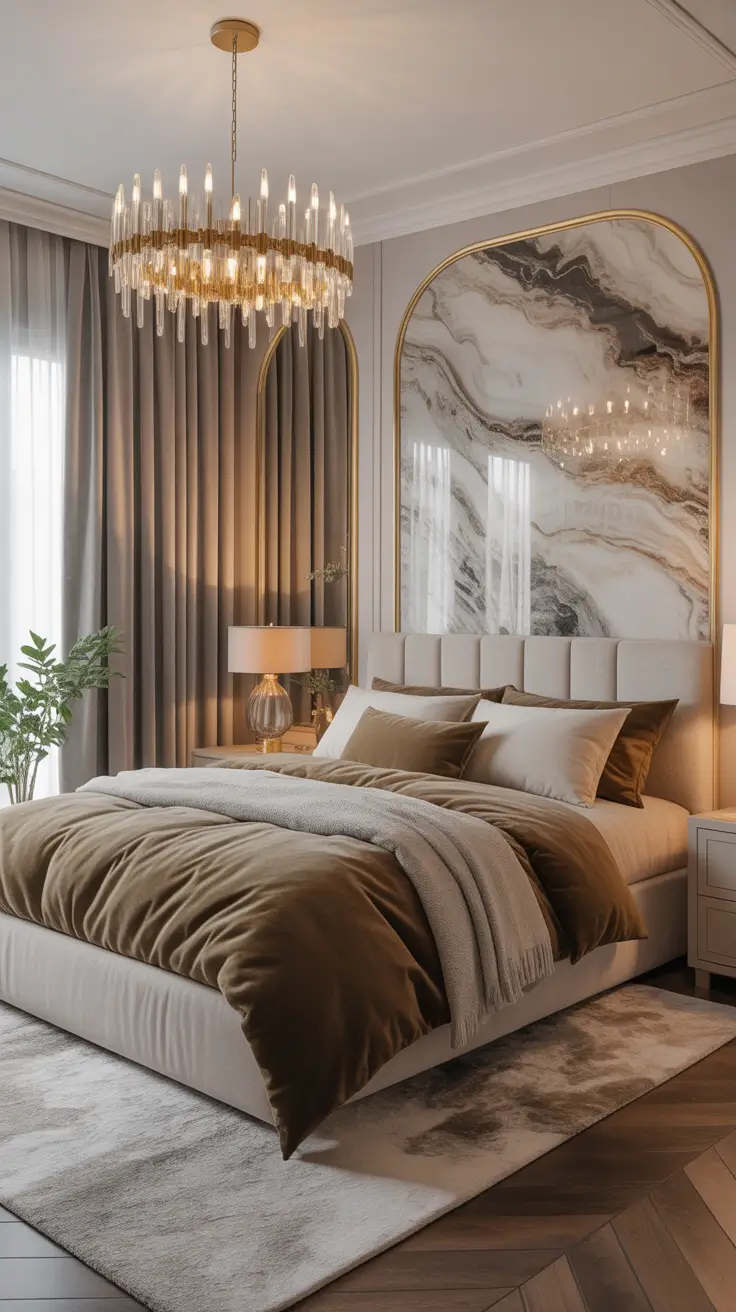Luxurious Marble Bedroom with Golden Glow