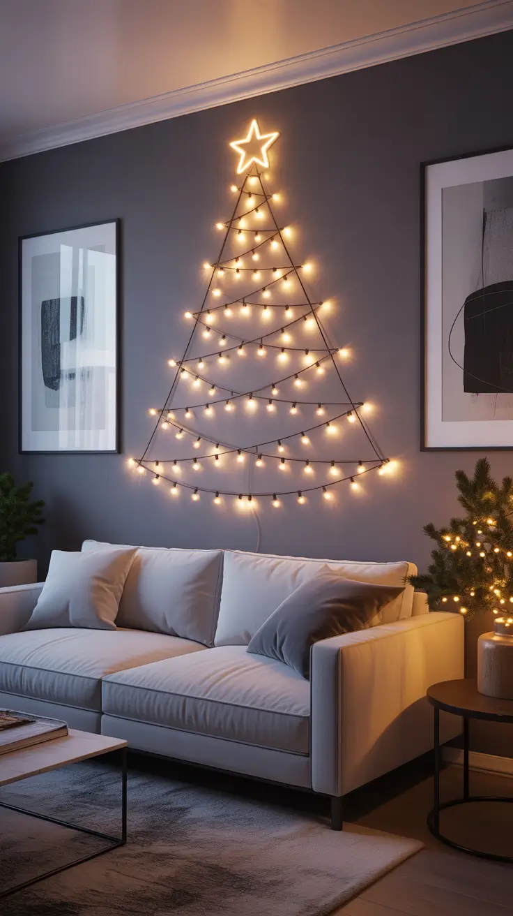 Christmas Tree Lights Ideas 2025 Wall-Mounted Christmas Tree Light Designs