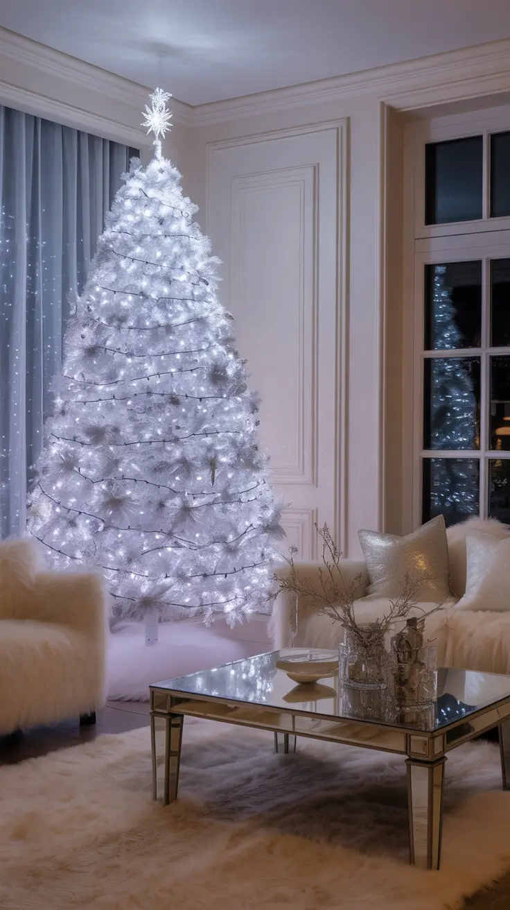 Christmas Tree Lights Ideas 2025 White And Silver Shimmer Christmas Tree Lights