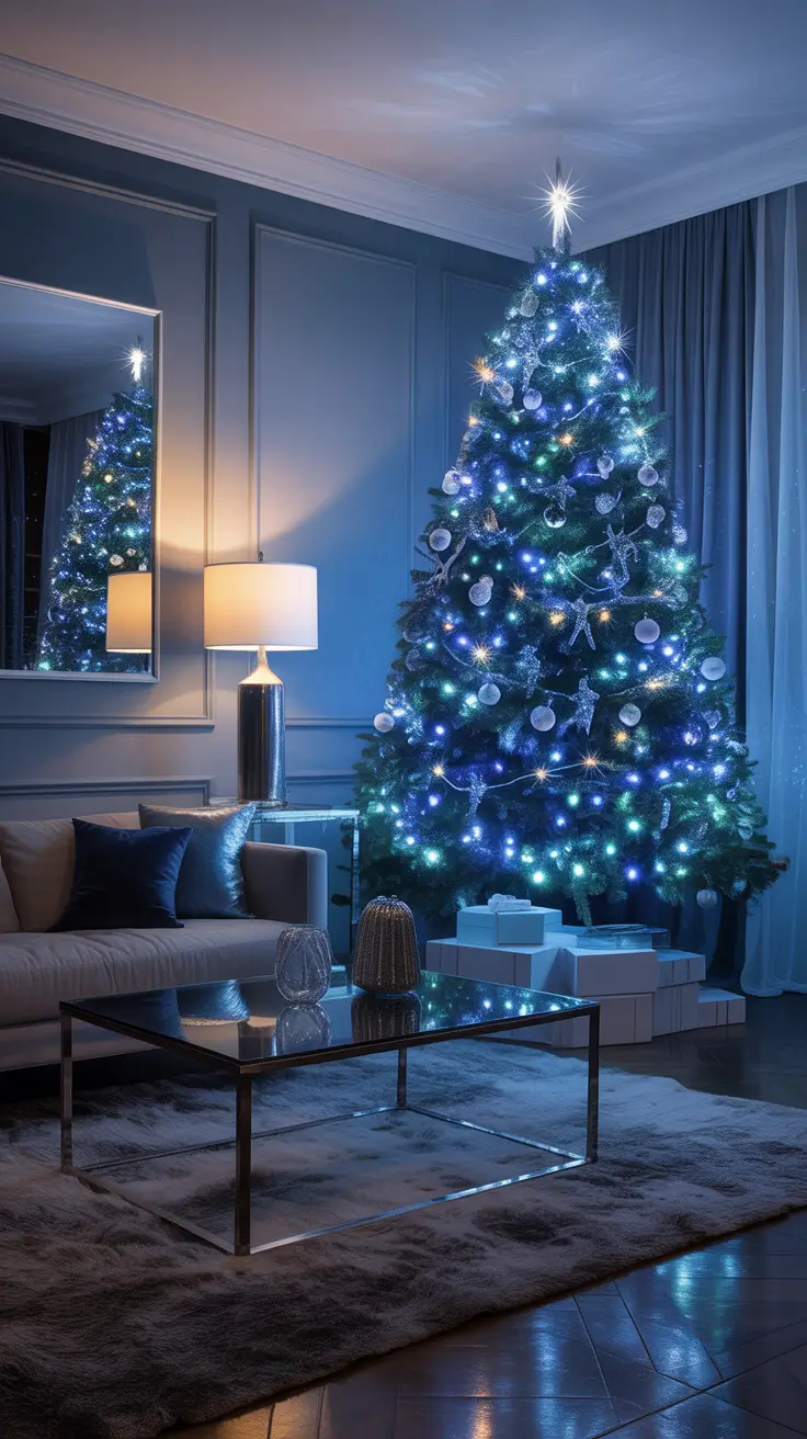 Blue and silver Sparkling Blue And Silver Christmas Tree Lights