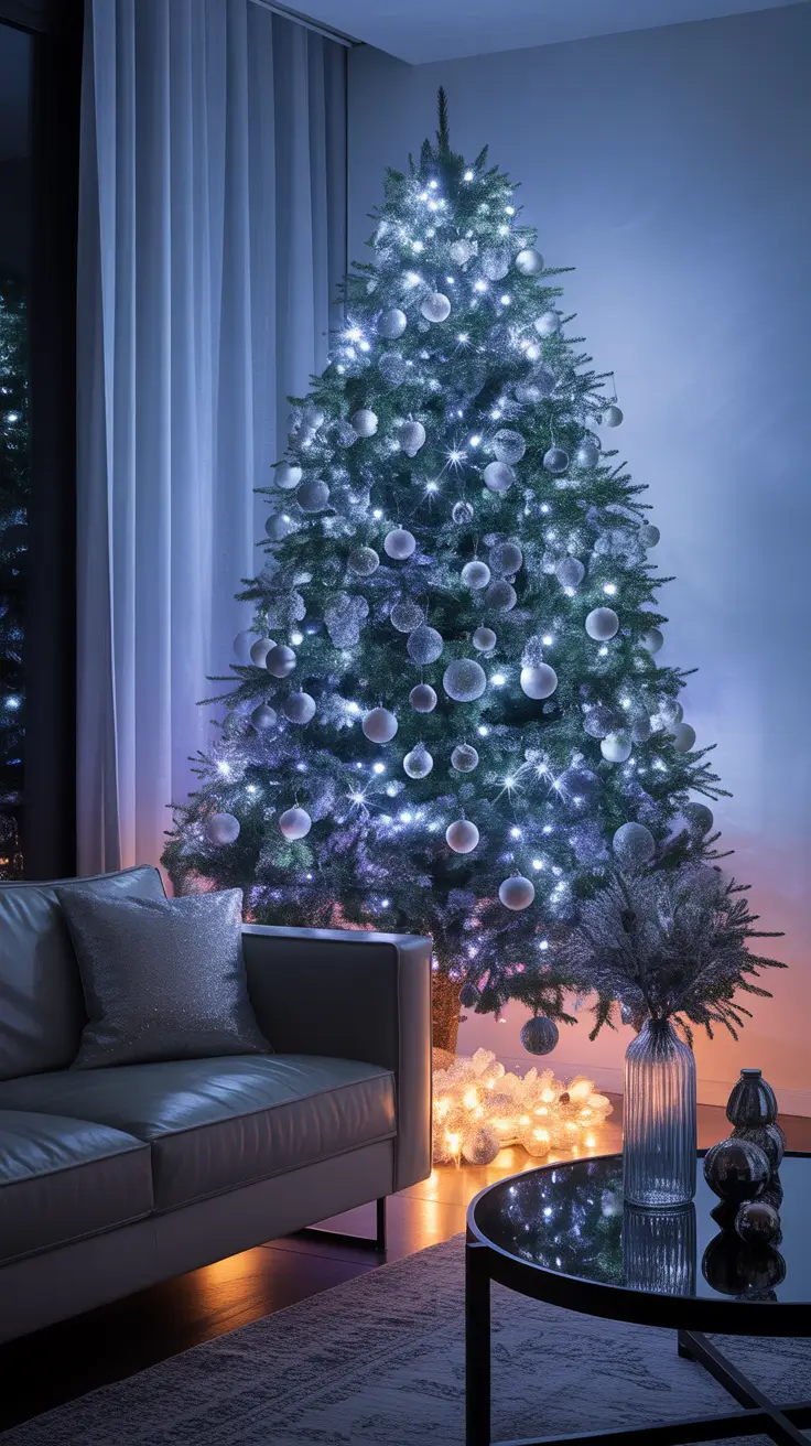 Blue and silver Sparkling Blue And Silver Christmas Tree Lights