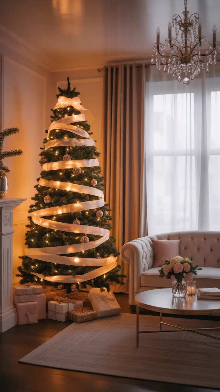 Ribbon Ribbon Decorating With Christmas Tree Lights