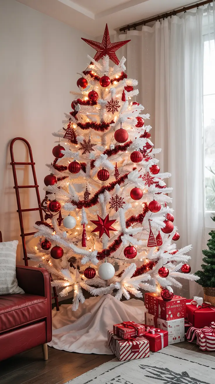White and Red Christmas Tree – Festive Contrast 2025