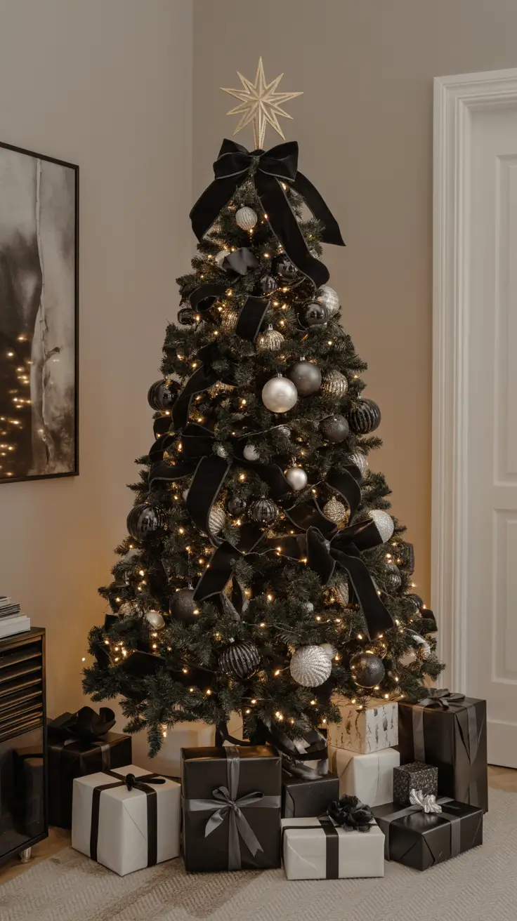 Christmas Tree Trends 2025 Black Velvet & Silver Sophistication, Christmas tree decor ideas 2025