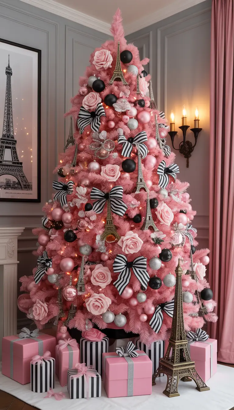 Christmas Tree Trends 2025 Parisian Pink Glam, pink Christmas tree ideas 2025 trends