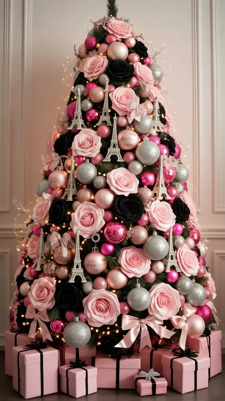 Christmas Tree Trends 2025 Parisian Pink Glam, modern pink Christmas decor 2025
