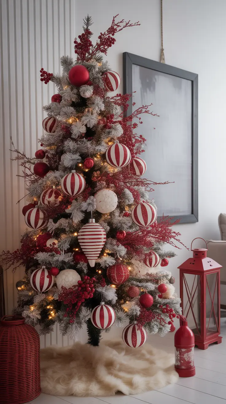 Christmas Tree Trends 2025 Candy Red & Frosted White