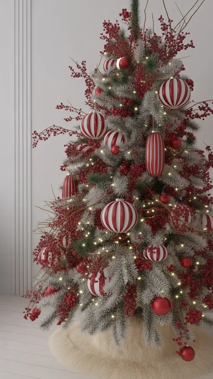 Christmas Tree Trends 2025 Candy Red & Frosted White Decor