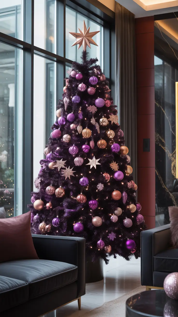Christmas Tree Trends 2025 Plum & Copper Sparkle Modern Tree