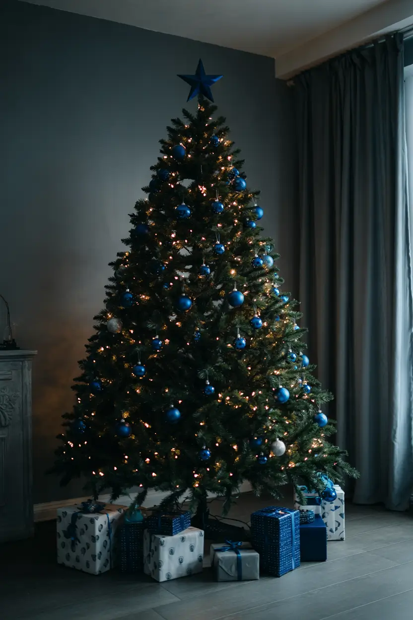 Christmas tree trends 2025 Midnight Blue Glow, christmas tree ideas 2025 trends green
