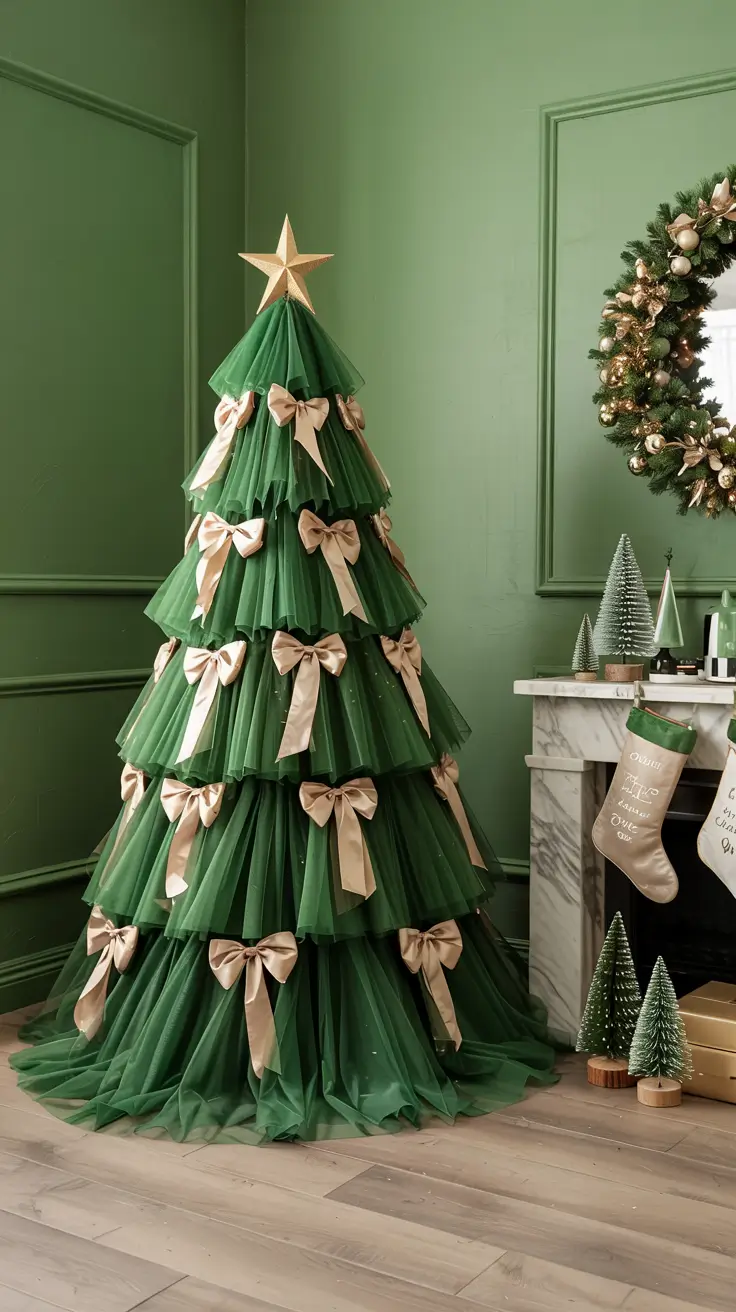Green Tulle Christmas Tree Elegant Minimalism Decor 2025