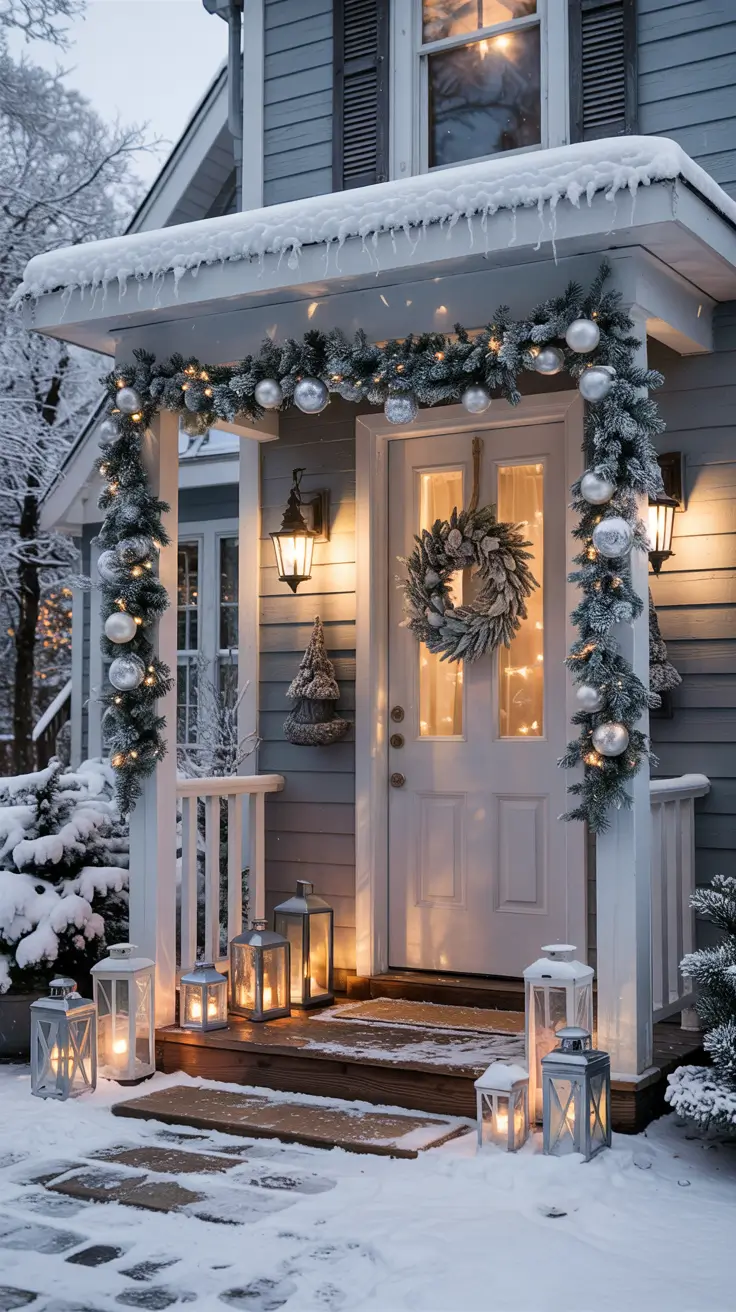 Front Porch Christmas Decor Ideas 2025 Magical Snow-Themed Front Porch Christmas Decor