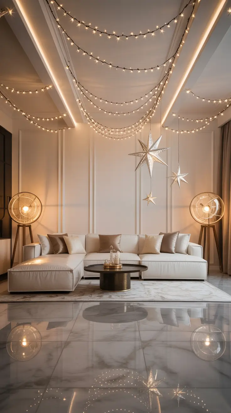 Indoor Christmas Lights Ideas 2025 Elegant Living Rooms With Fairy Touch