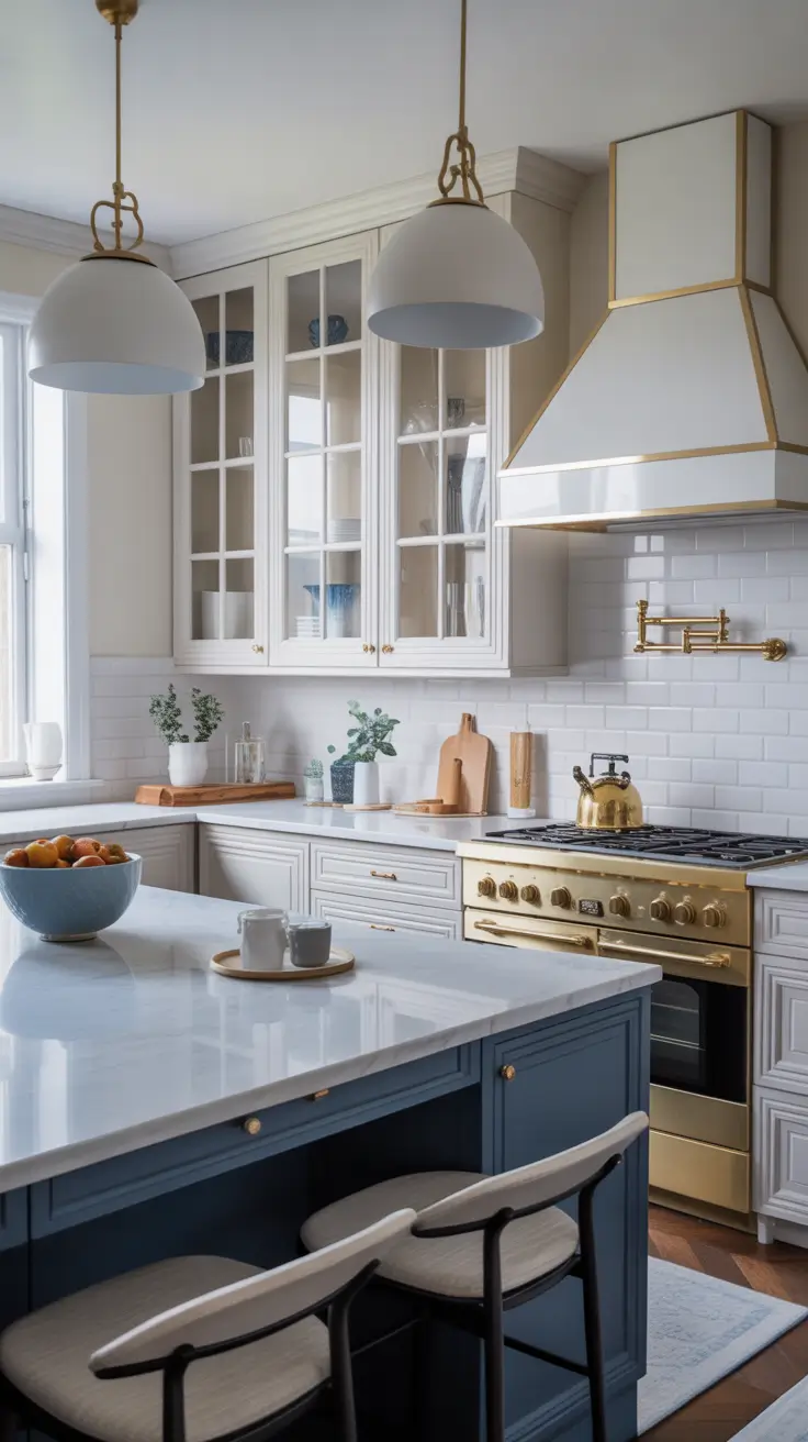 Kitchen Makeover Ideas 2026 Blue and Gold Modern Kitchen