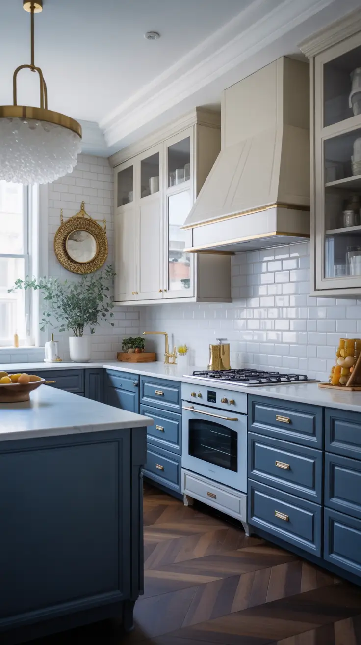 Kitchen Makeover Ideas 2026 Blue and Gold Modern Kitchen