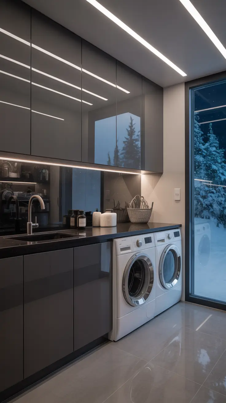 Laundry Room Makeover Ideas 2026 Sleek Modern Laundry Room with Neutral Elegance