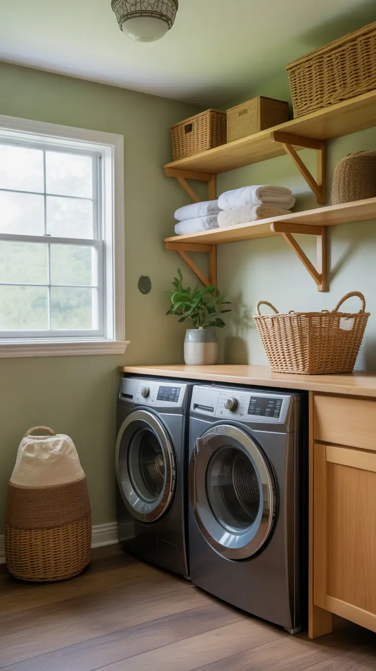 Laundry Room Makeover Ideas 2026 Soft Green Farmhouse Laundry Room