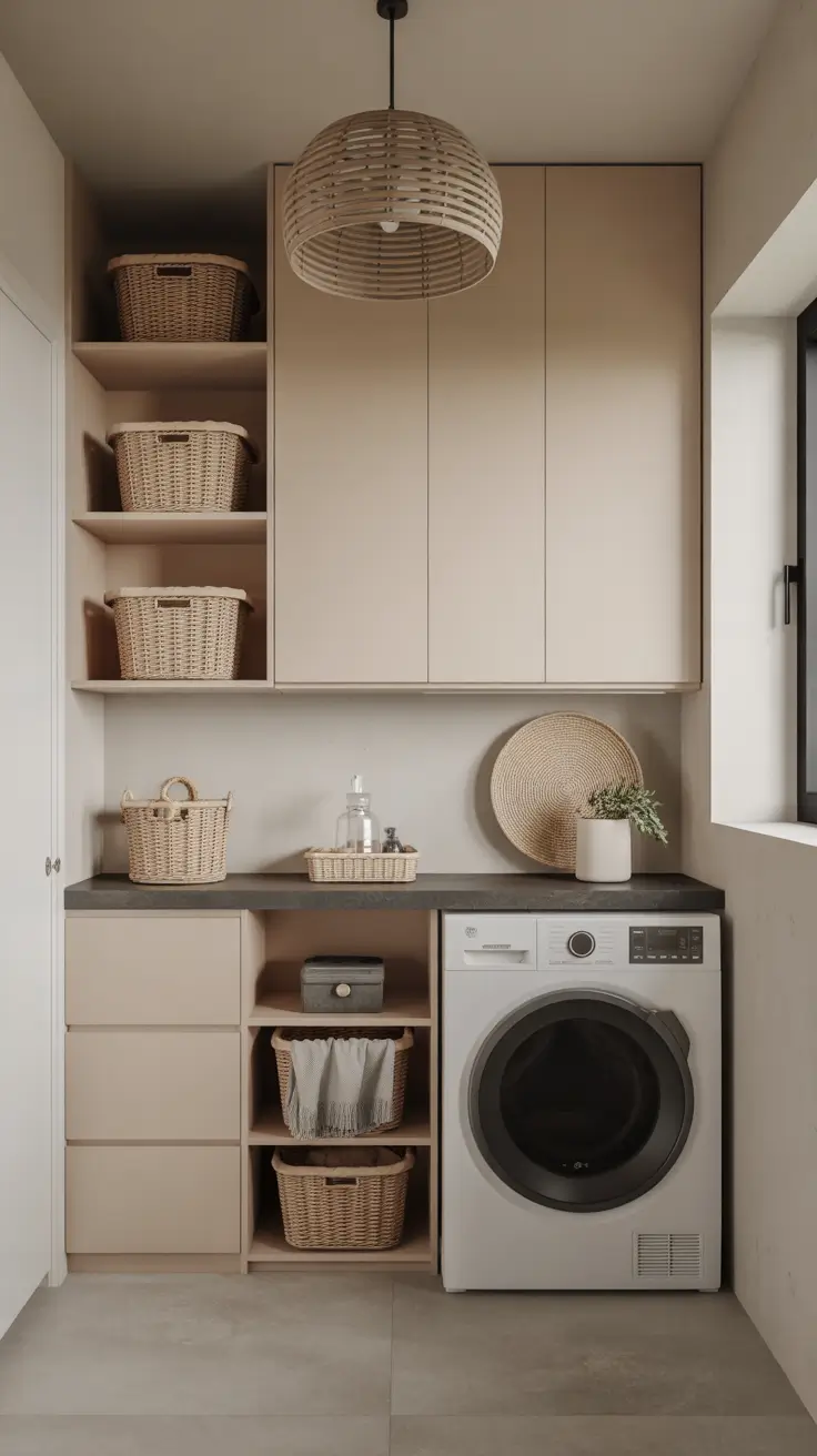 Laundry Room Makeover Ideas 2026 Warm Earthy Laundry with Organic Touches