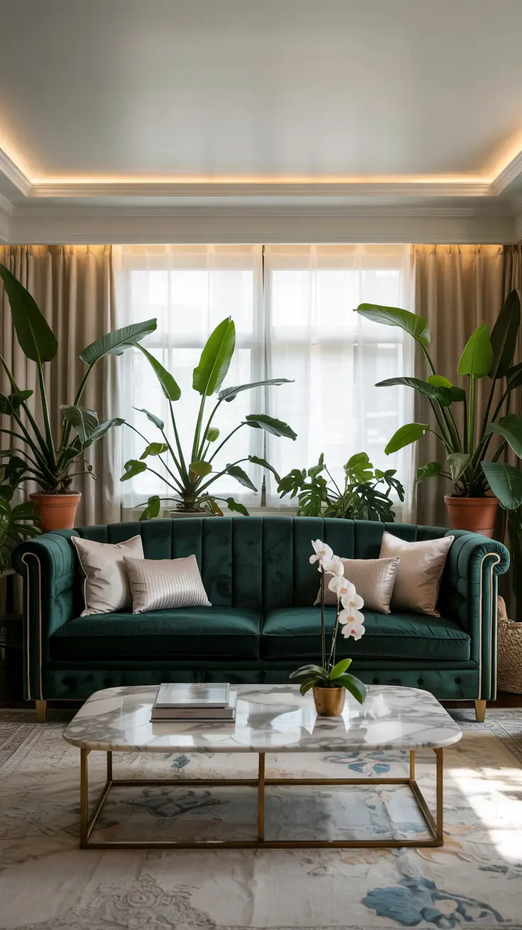 Living Room Ideas 2026 Green Couch Statement Looks