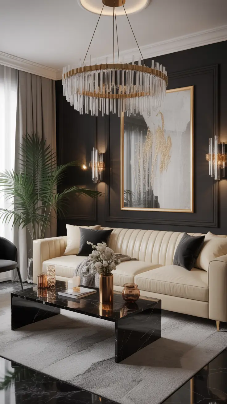 Living Room Makeover Ideas 2026 Cream Black and Gold Living Room Design