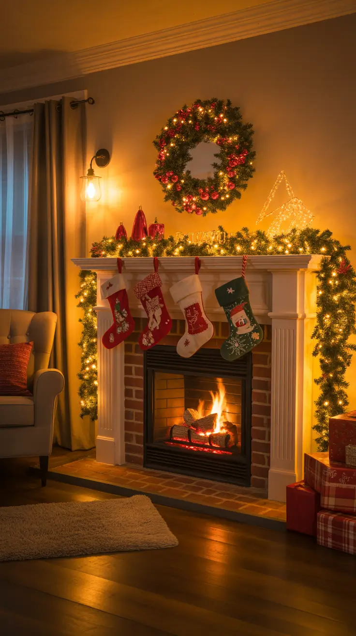 Warm White Christmas Lights Fireplace Warmth