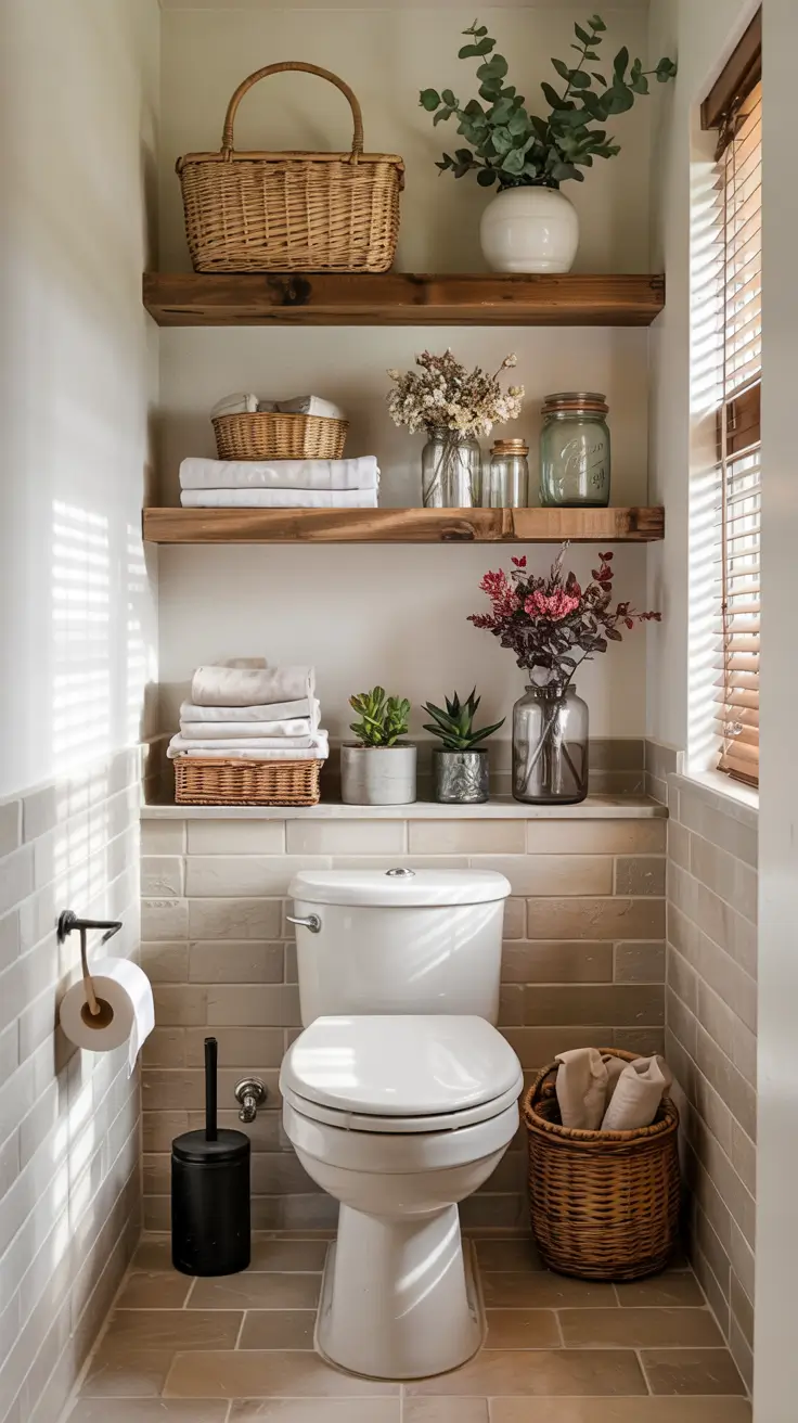 Bathroom organizer ideas 2026 Above The Toilet Shelves For Extra Vertical Storage And Decor