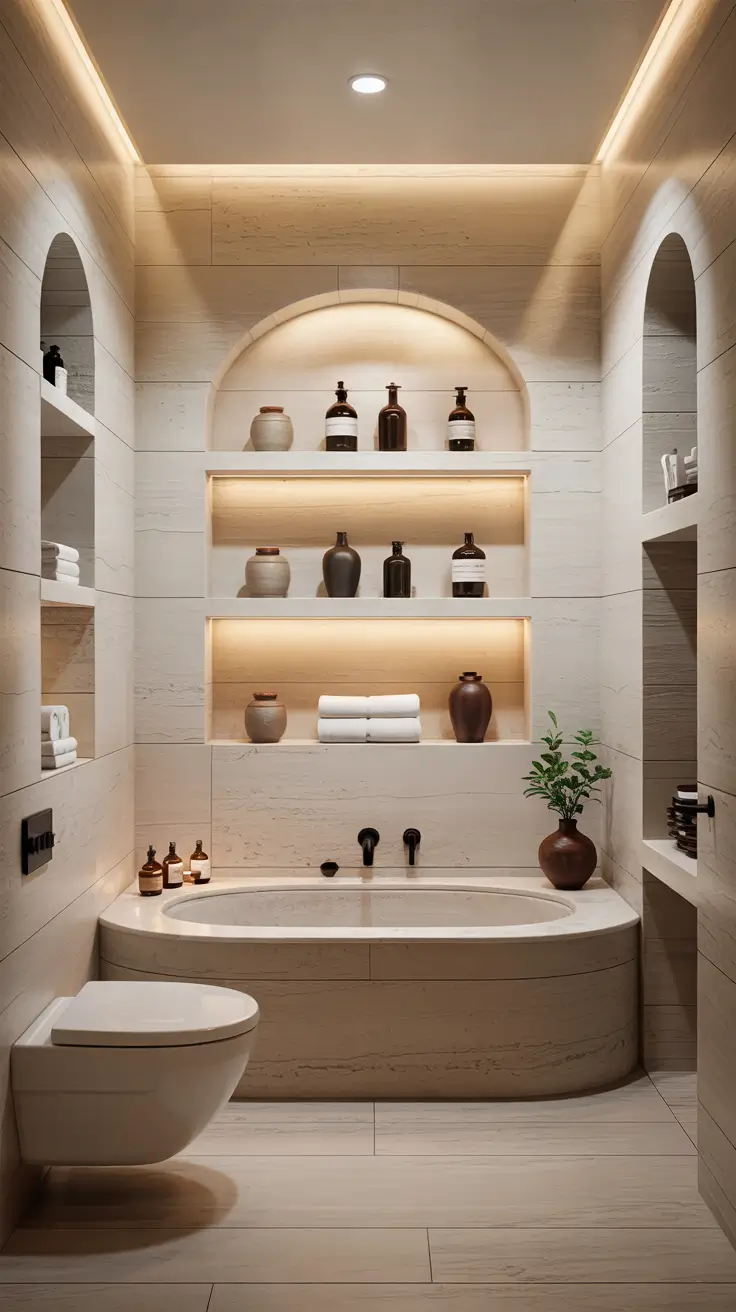 Bathroom organizer ideas Built in shelves and recessed niches for seamless bathroom storage