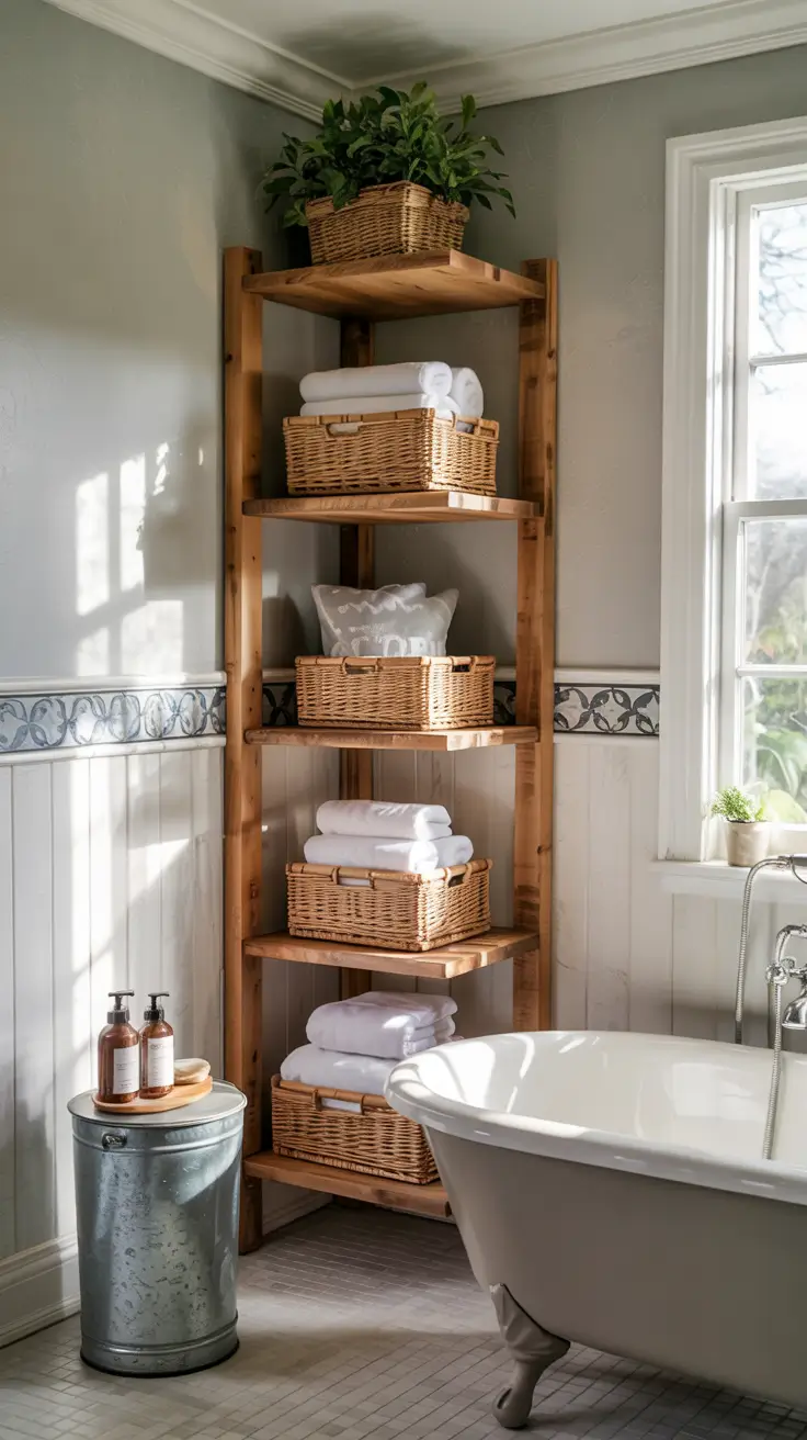 Bathroom organizer ideas Corner shelves stands and caddies to use every inch