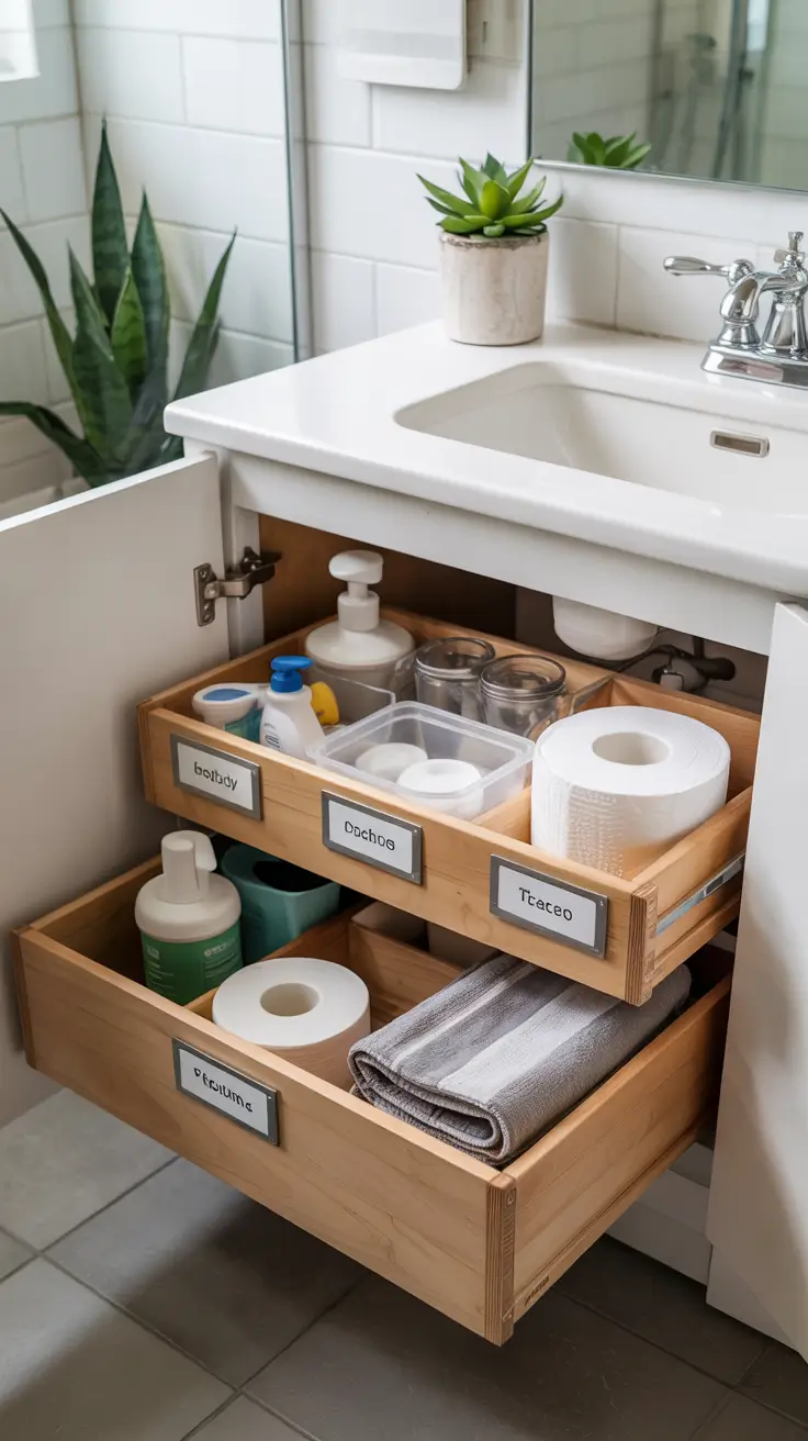 Bathroom organizer ideas Under sink storage drawer units and pull out systems